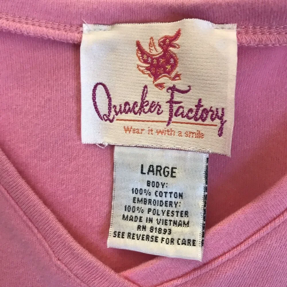 QUACKER FACTORY Top Large Pink Long Sleeve V-Neck Snowflakes SEQUINS EMBROIDERY